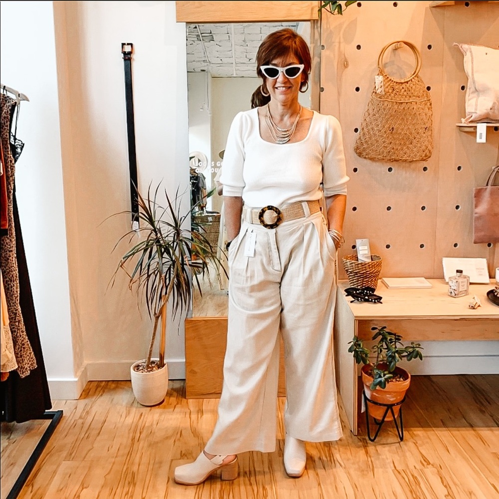 • house of sunny high waisted grommeted contrast thread pleated trousers •